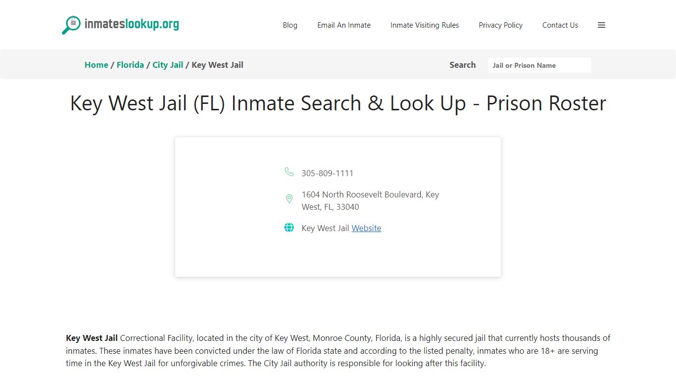 Key West Jail (FL) Inmate Search & Look Up - Prison Roster